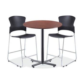 round breakroom table and black chairs